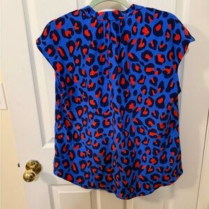 Alice & Trixie Blue and Red Leopard Print Silk Blouse